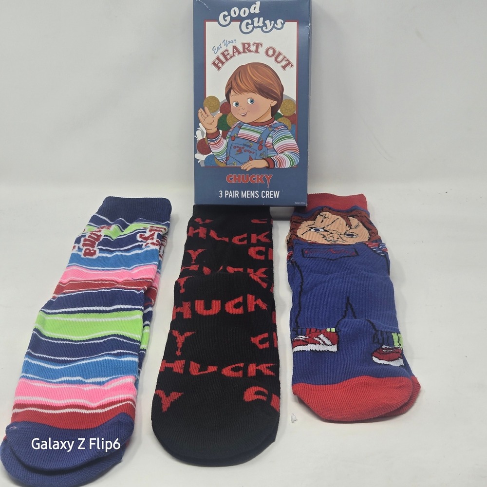 Bioworld Chucky Childs Play 3 Pair Mens Crew Socks Good Guys Box Set OSFA 10-13